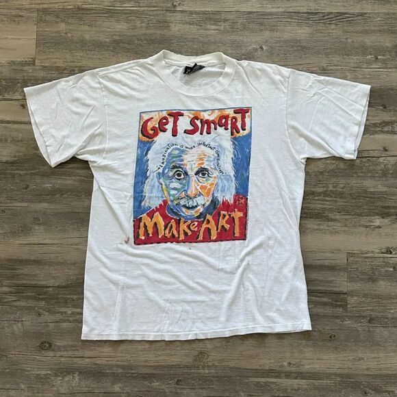 Vintage Albert Einstein Get Smart Make Art T-Shirt Size Large - Picture 1 of 8